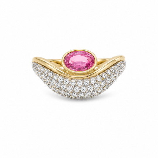 Diamond Wave ring with Pink Sapphire