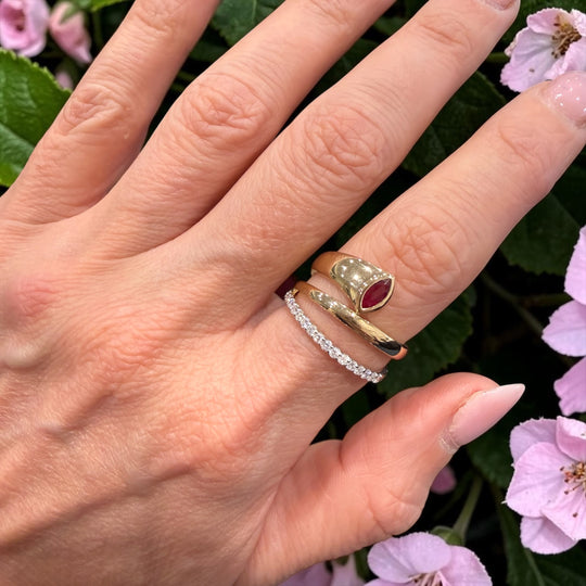 WRAP AROUND DIAMOND AND RUBY RING
