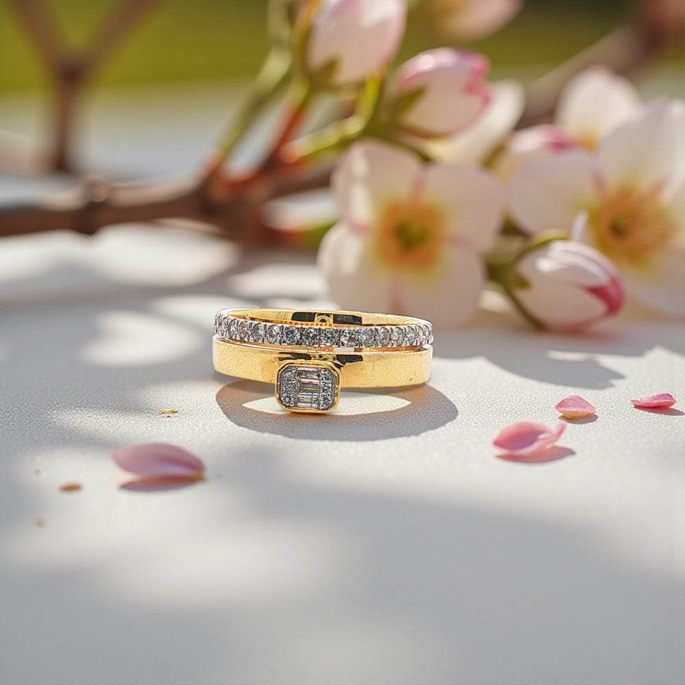 Double Row Emerald Diamond Ring