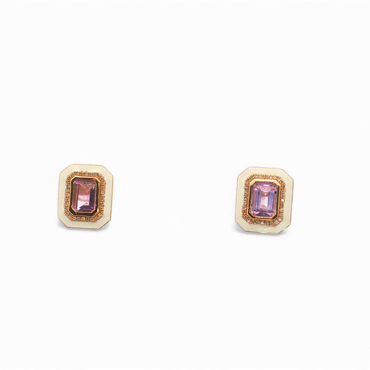 Purple Amythest and White enamel and diamond Earrings