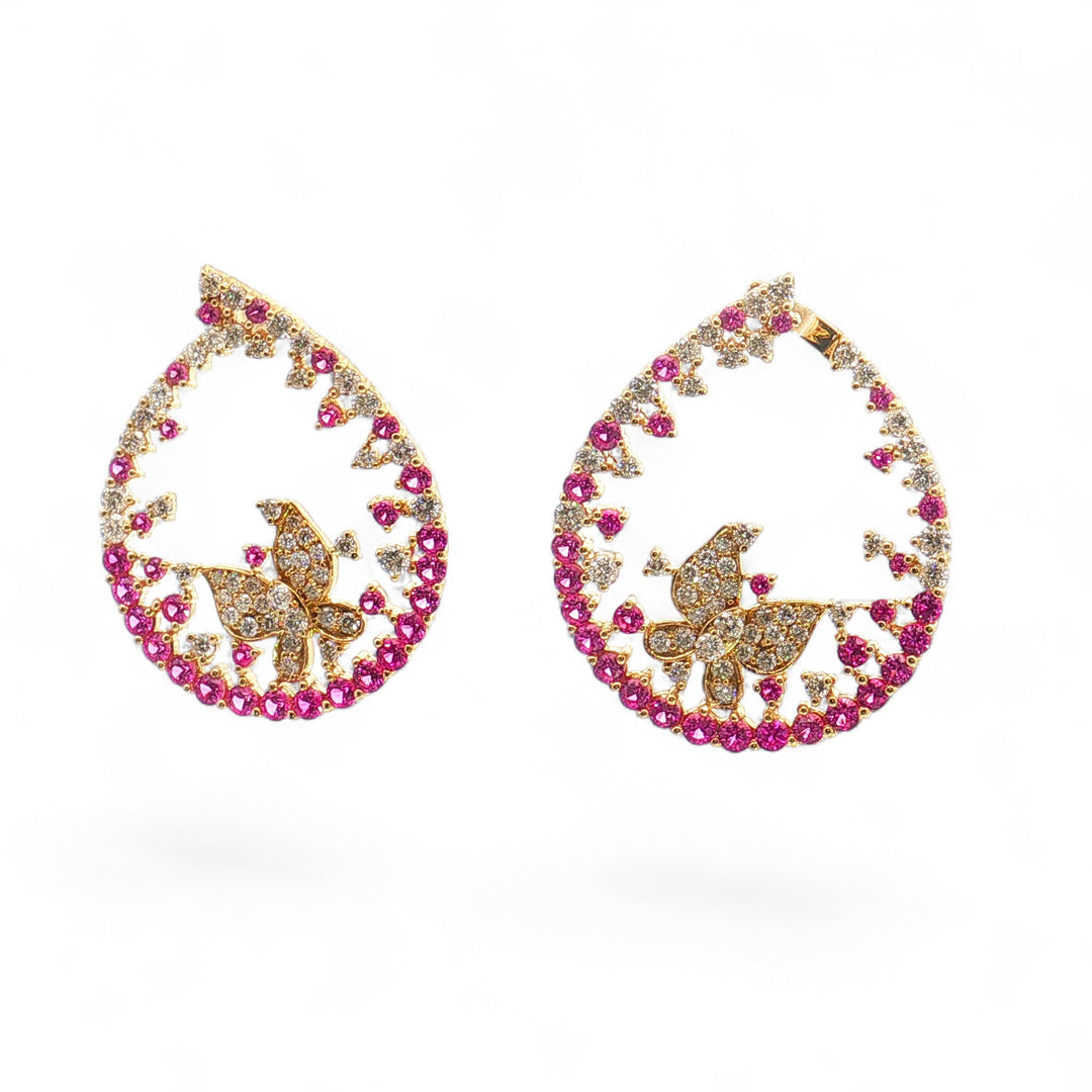 BUTTERFLY HOOP PINK SAPPHIRE EARRING
