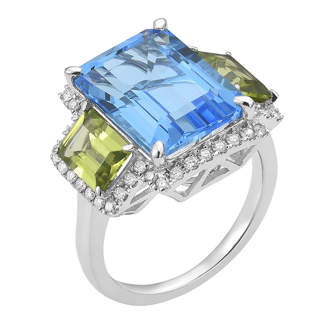 Blue tourmaline /green peridot cocktail ring