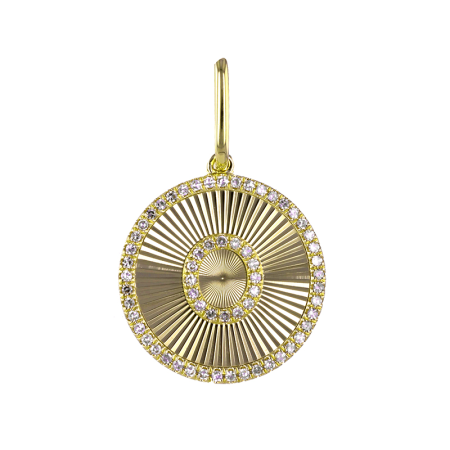 Gold Round Fluted Diamond Letter Charm