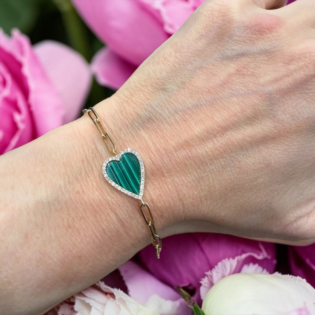 MALACHITE AND DIAMOND HEART BRACELET