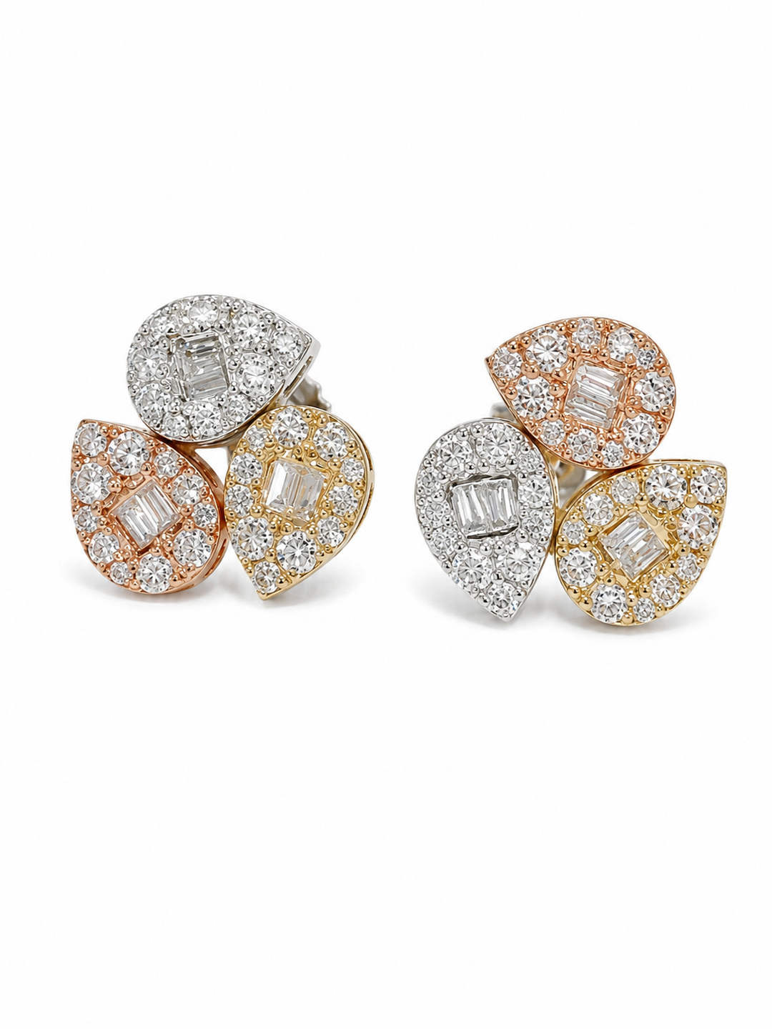 Tri-Color Diamond Pear Shape Earrings