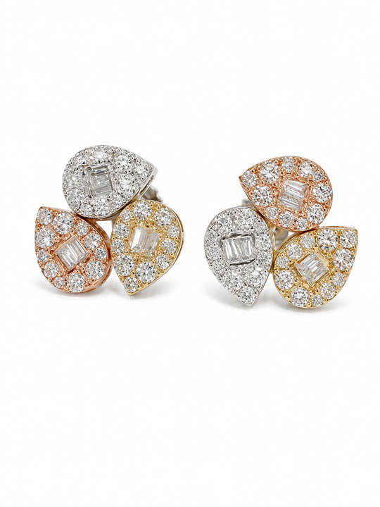 Tri-Color Diamond Pear Shape Earrings