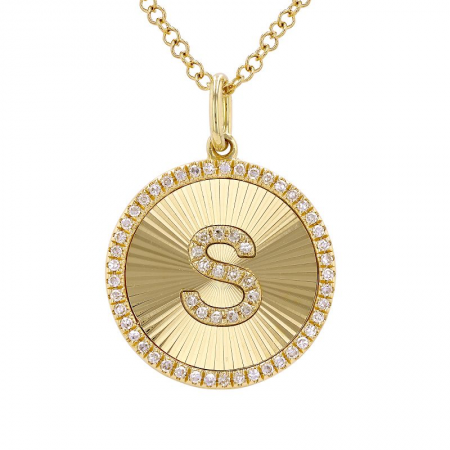 Gold Round Fluted Diamond Letter Charm