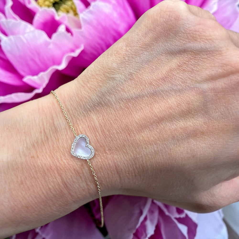 PINK MOTHER OF PEARL and DIAMOND SMALL HEART BRACELET