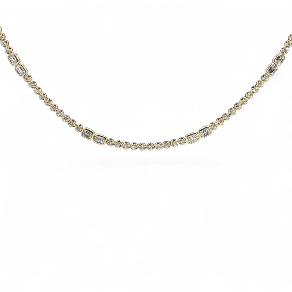 Round and Emerald Cut Bezel Diamond Tennis Necklace