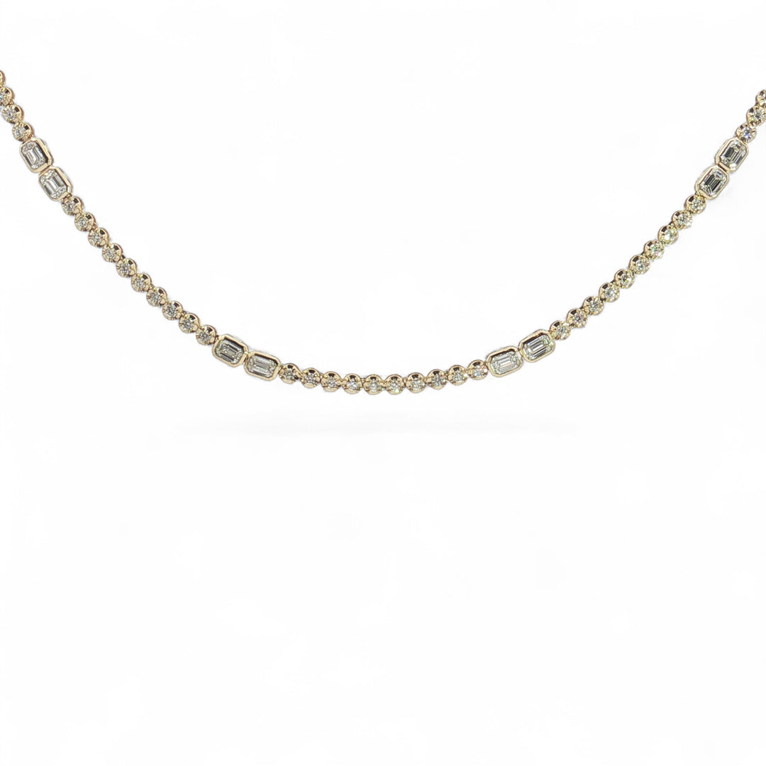 Round and Emerald Cut Bezel Diamond Tennis Necklace