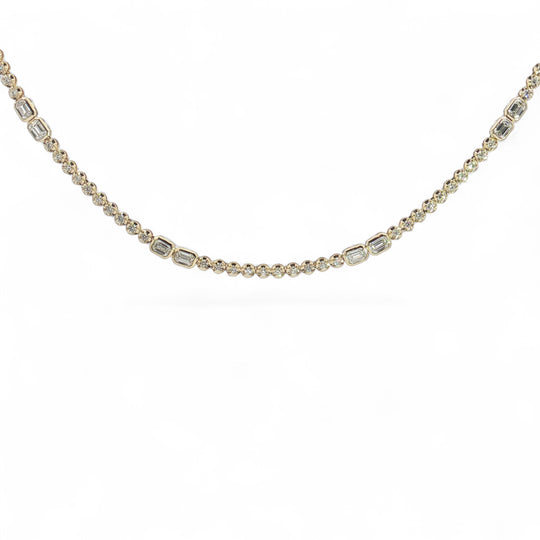 Round and Emerald Cut Bezel Diamond Tennis Necklace