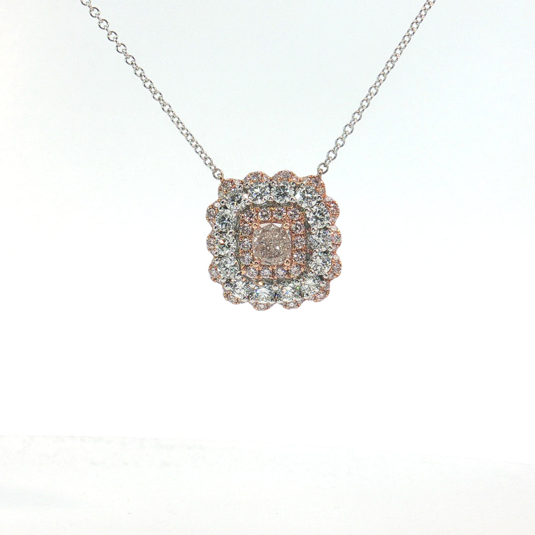 Natural Pink Diamond Cushion Cut Solitaire Necklace
