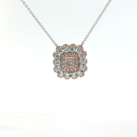 Natural Pink Diamond Cushion Cut Solitaire Necklace