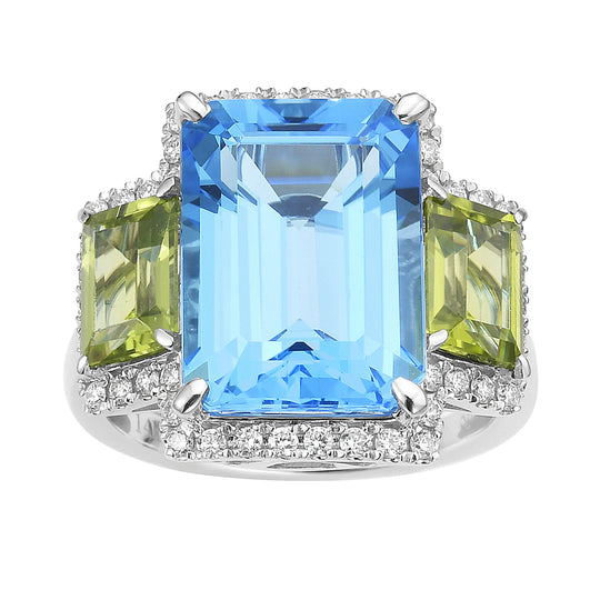 Blue tourmaline /green peridot cocktail ring