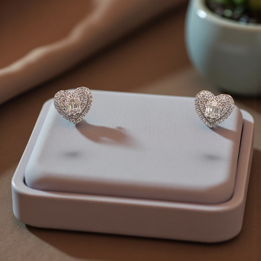 Diamond medium Heart earring studs