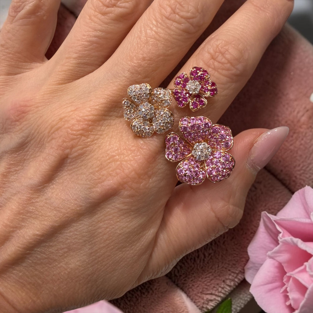LARGE FLOWER SAPPHIRE AND DIAMOND RING