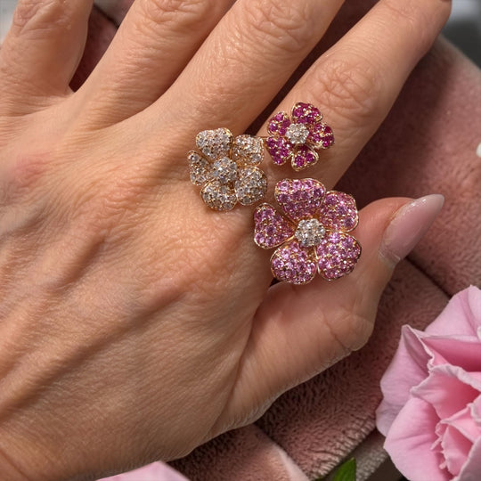 LARGE FLOWER SAPPHIRE AND DIAMOND RING