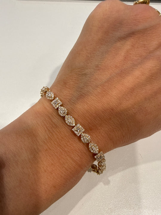 Mixed Shape Diamond Tennis Bracelet in Yellow Gold