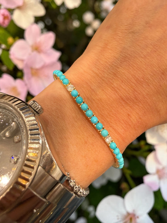 Turquoise and Diamond Tennis Bracelet