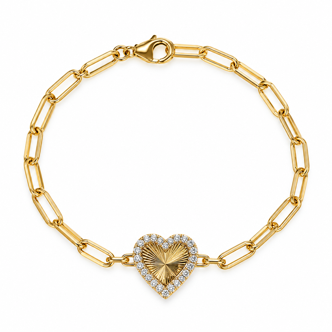 Diamond Golden Sunray Heart Bracelet