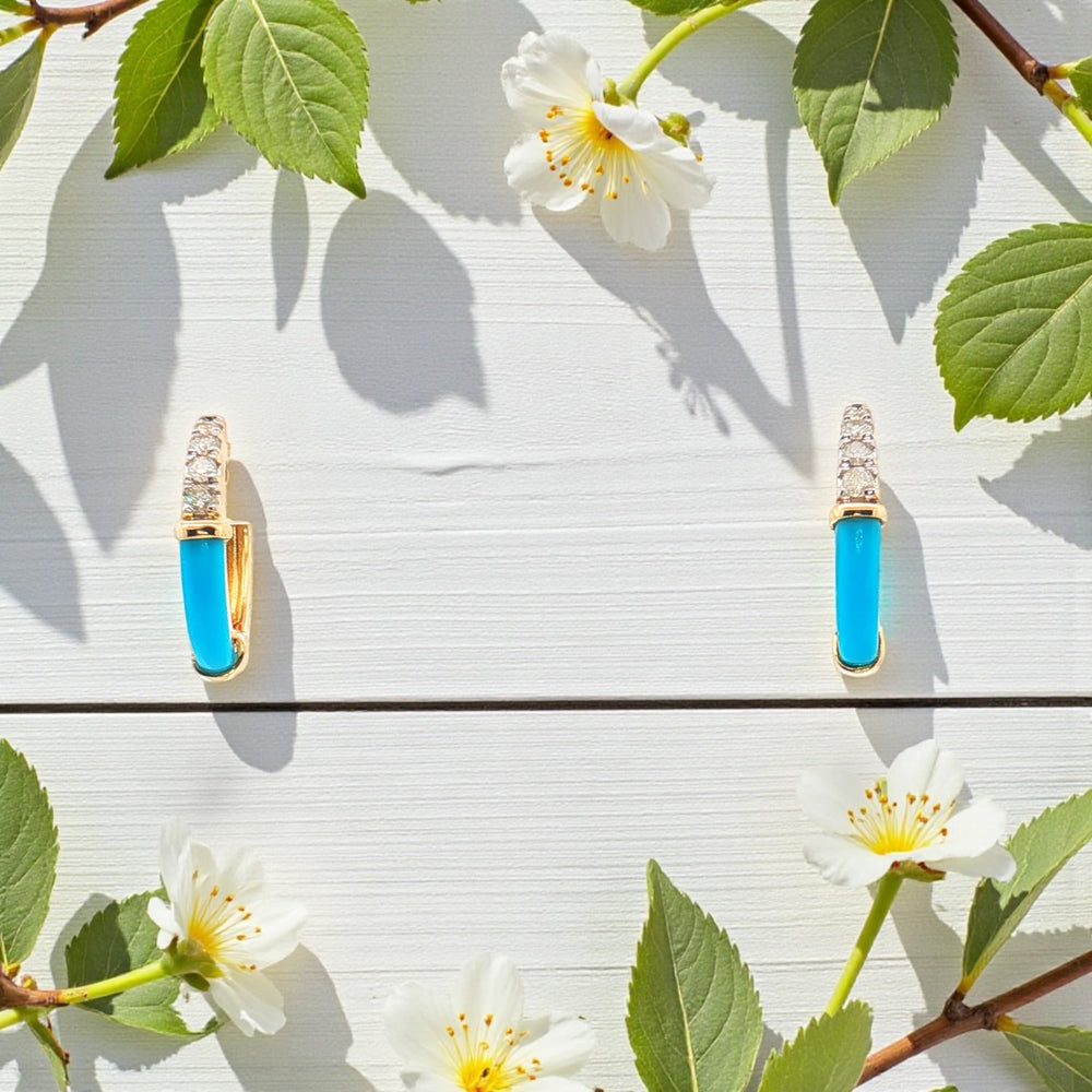 Diamond and Turquoise Huggies