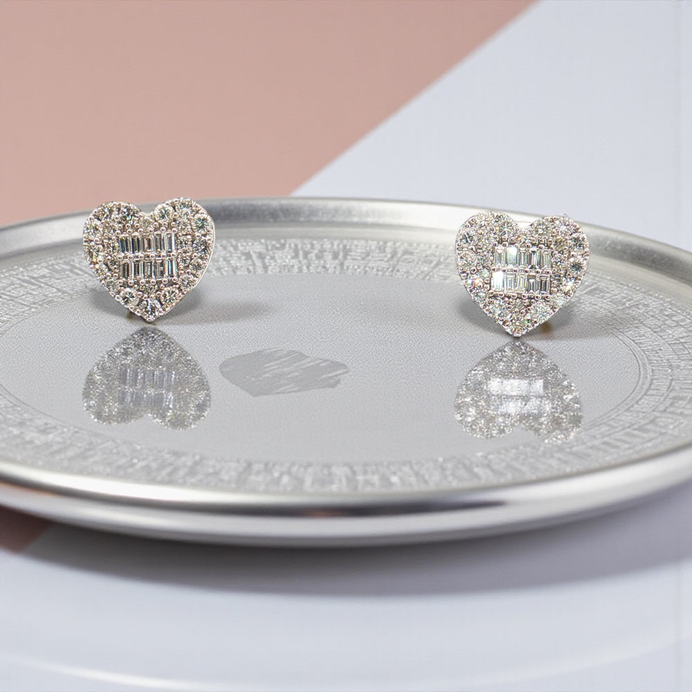 Diamond Baguette Heart Studs