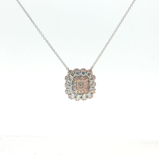 Natural Pink Diamond Cushion Cut Solitaire Necklace