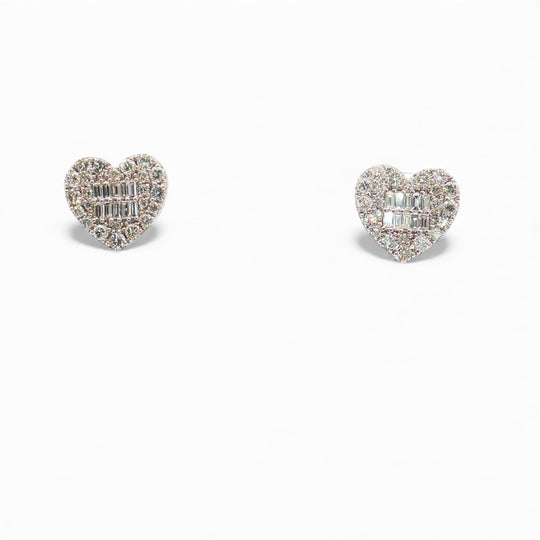 Diamond Baguette Heart Studs