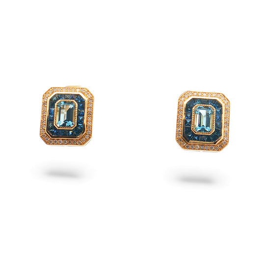 Aquamarine and Sapphire studs