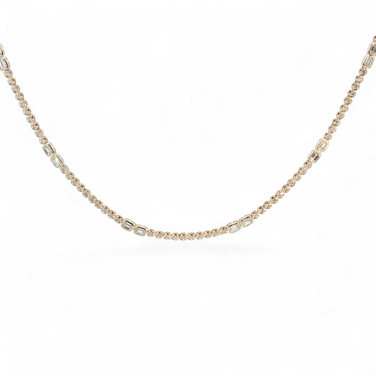 Round and Emerald Cut Bezel Diamond Tennis Necklace