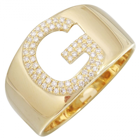 Diamond Letter Yellow Gold Ring