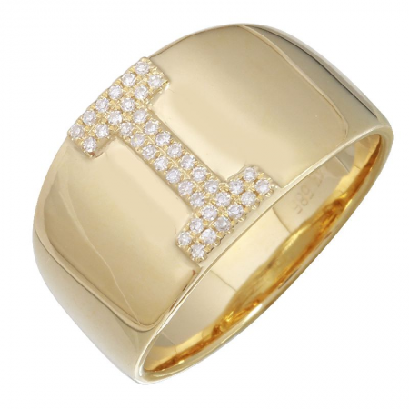Diamond Letter Yellow Gold Ring