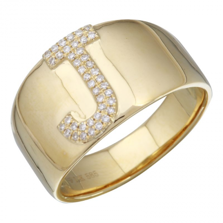 Diamond Letter Yellow Gold Ring