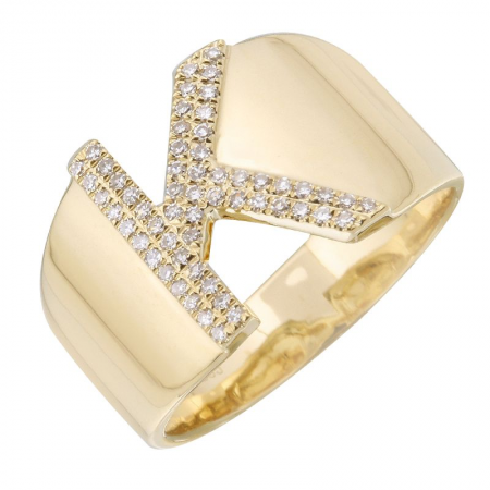 Diamond Letter Yellow Gold Ring
