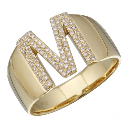 Diamond Letter Yellow Gold Ring