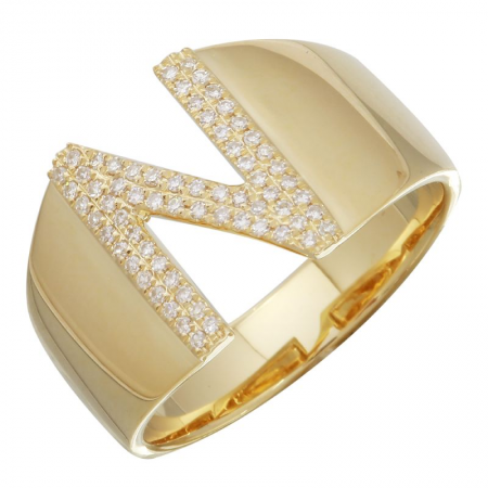 Diamond Letter Yellow Gold Ring