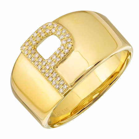 Diamond Letter Yellow Gold Ring