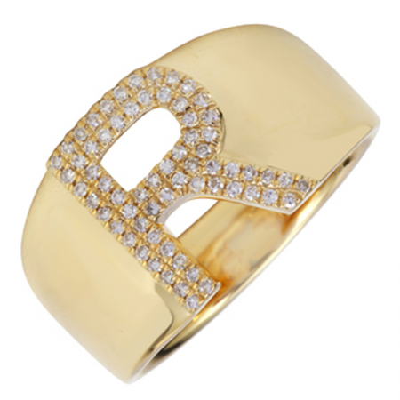 Diamond Letter Yellow Gold Ring