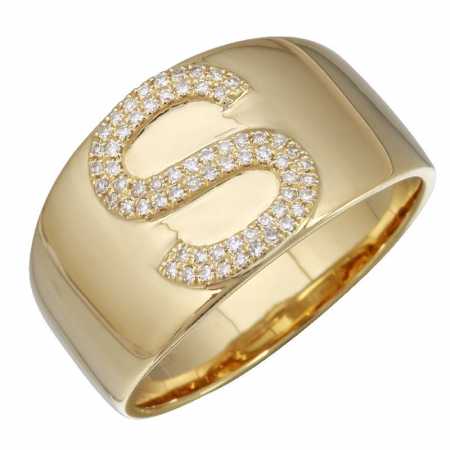 Diamond Letter Yellow Gold Ring