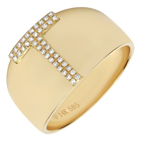 Diamond Letter Yellow Gold Ring