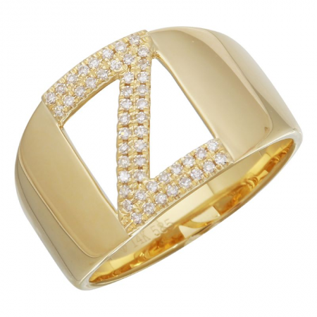 Diamond Letter Yellow Gold Ring