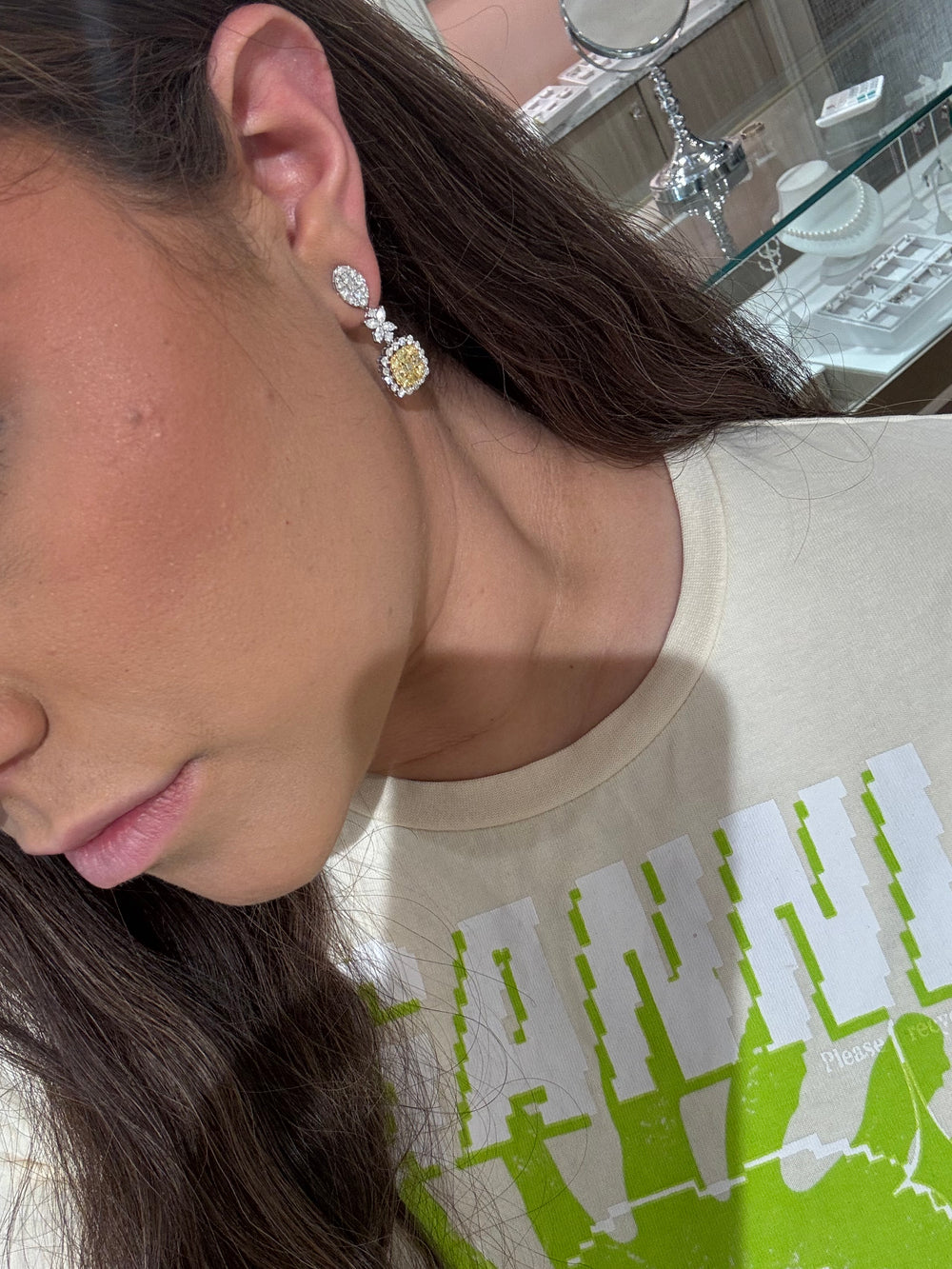 Yellow Diamond  Hanging Wedding Earrings