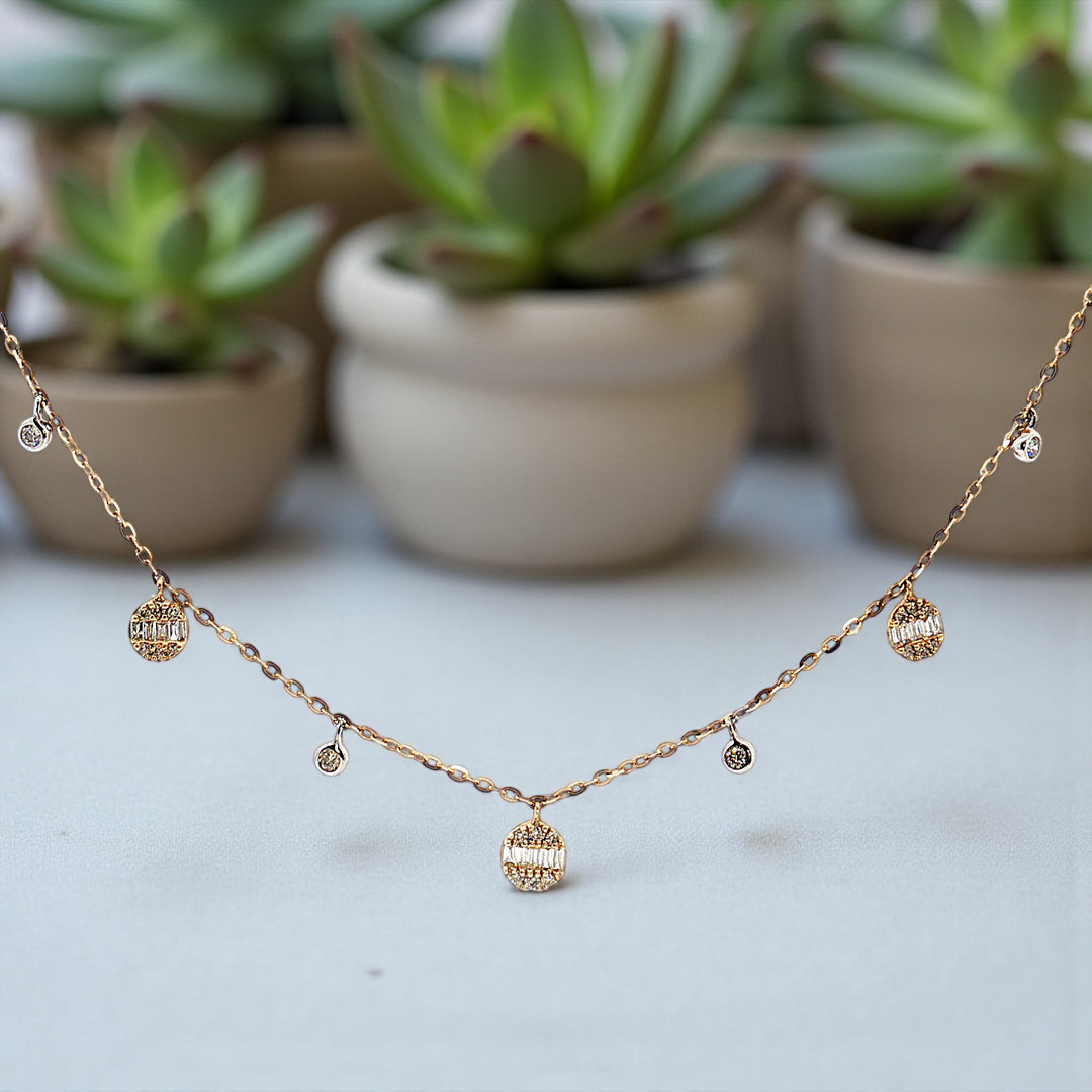 Two Tone 14K Diamond station necklace