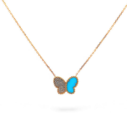 Turquoise Butterfly and Diamond Necklace