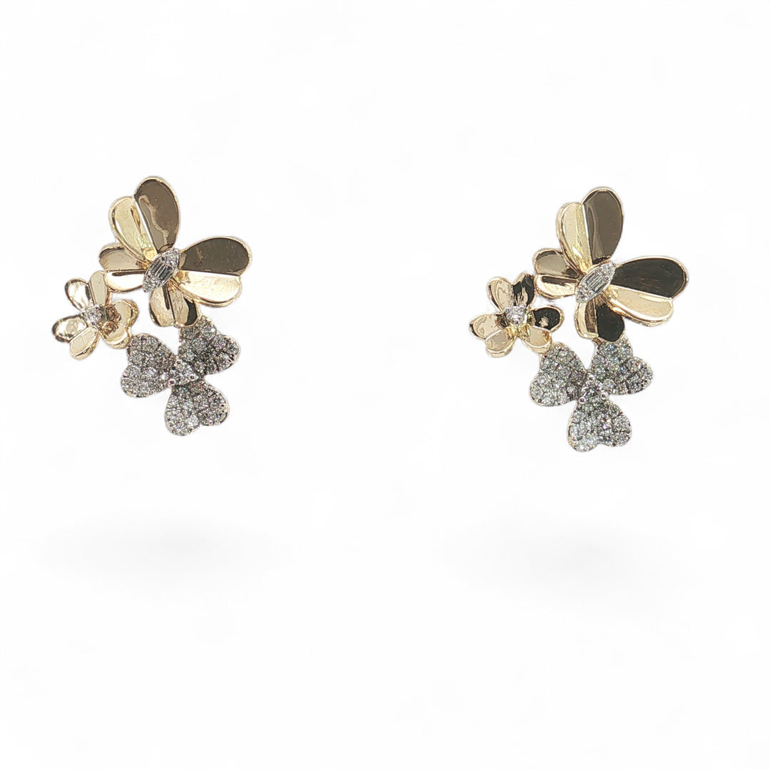 DIAMOND AND GOLD HANGING FLORAL EARRING