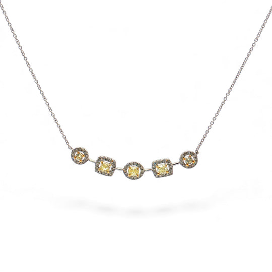 Yellow Diamond round and square Shape Bar Necklace