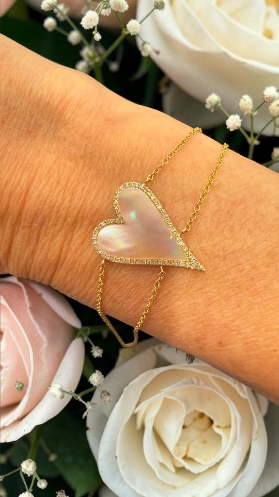 Elongated Pink Mother of Pearl Heart Bracelet