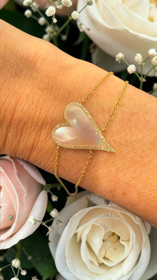 Elongated Pink Mother of Pearl Heart Bracelet