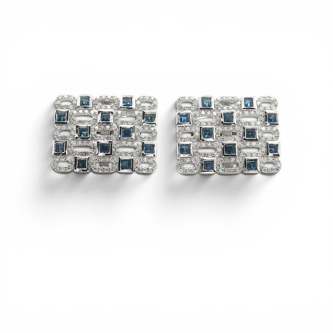 CHECKERED DIAMOND AND SAPPHIRE CUFFLINKS