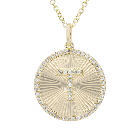 Gold Round Fluted Diamond Letter Charm